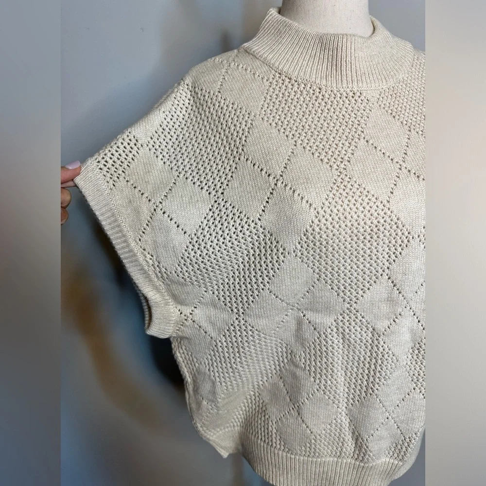 NWT Sz S Naadam argyle print cream white knit crew neck sweater cashmere blend - Picture 5 of 8